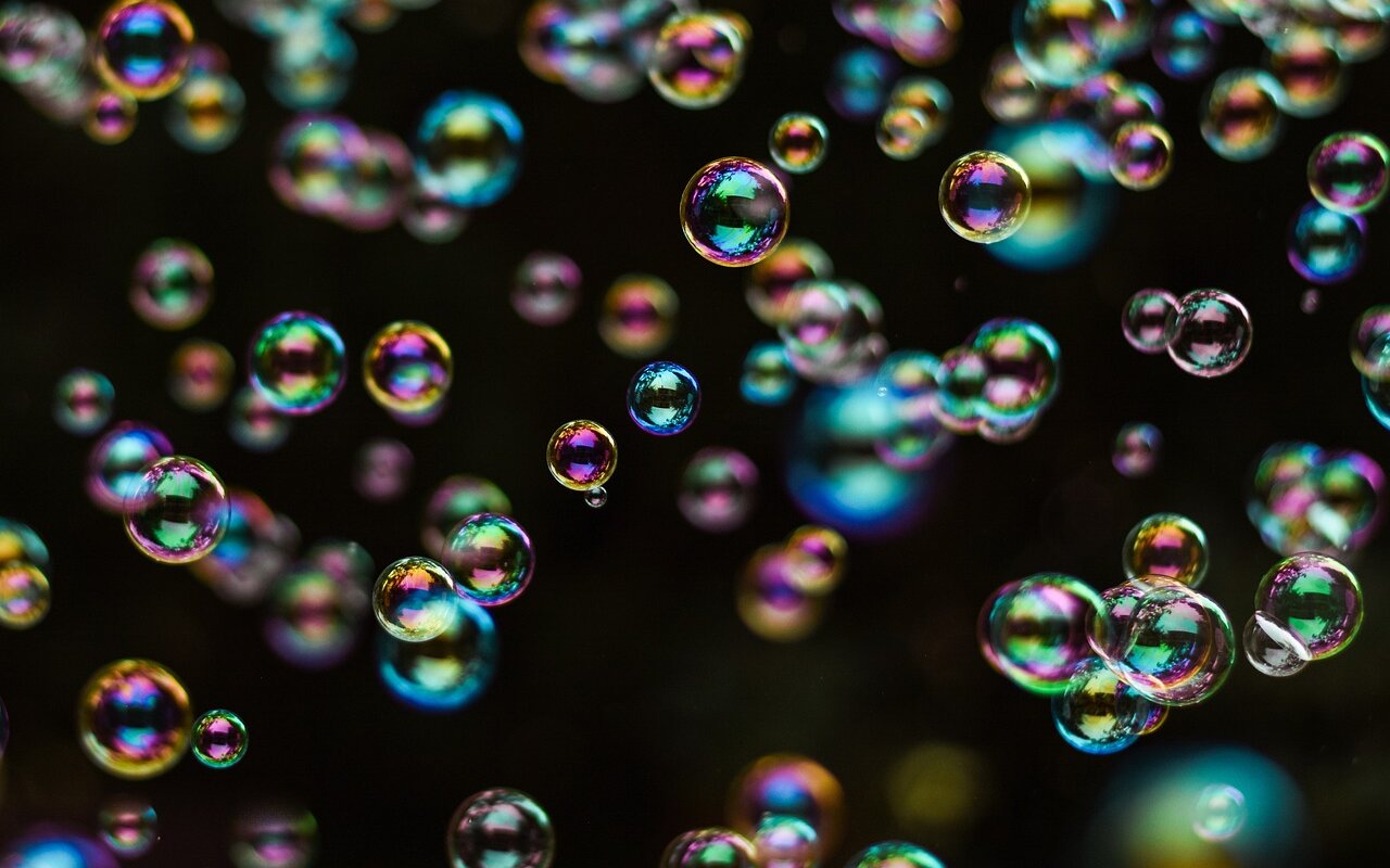 soap bubbles, multicoloured, dazzling